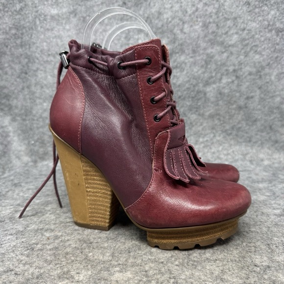 Tsubo Shoes - Tsubo Timo Weiland Heeled Stacked‎ Leather Boots Womens Size 5.5 Loafer Red Moc